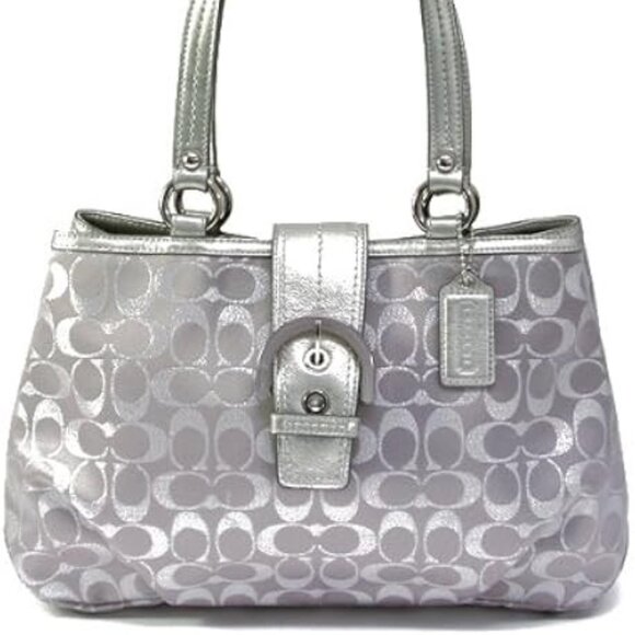 Coach Lynn Soho Signature Silver Satchel Tote Bag Purse - Picture 1 of 8